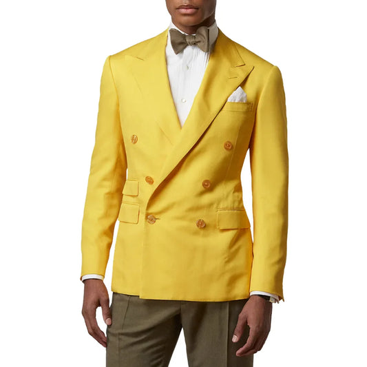 Double Breasted Two Piece Yellow Suit Mens Notch Lapel - Front View