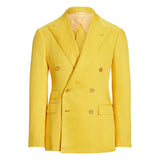 Double Breasted Two Piece Yellow Suit Mens Notch Lapel