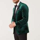 Men's Three Piece Peak Lapel Green Velvet Tuxedo - Prom , Wedding and Dinner Suit