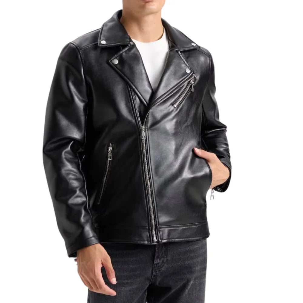 American Polo Collar Men Biker Leather Jacket