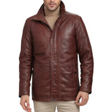 Men's Real Lambskin Leather Brown Car Coat