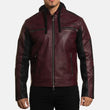 Men's Maroon Hooded Leather Biker Jacket