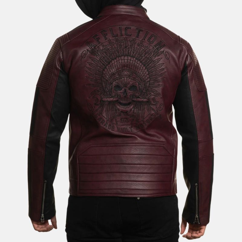 Men's Maroon Hooded Leather Biker Jacket