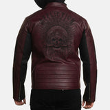 Men's Maroon Hooded Leather Biker Jacket