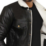 Real Sherpa Black Leather Trucker Jacket