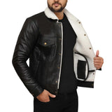 Men's Real Sherpa Black Leather Jacket