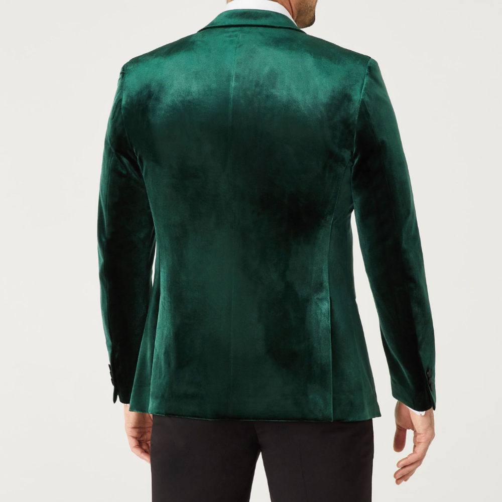 Men's Three Piece Peak Lapel Green Velvet Tuxedo - Prom , Wedding and Dinner Suit
