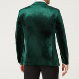 Men's Three Piece Peak Lapel Green Velvet Tuxedo - Prom , Wedding and Dinner Suit