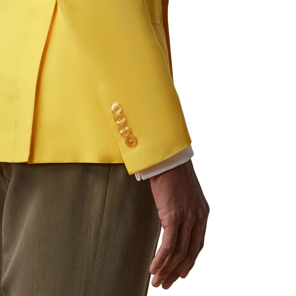 Close Up of ​Double Breasted Two Piece Yellow Suit Mens Notch Lapel -