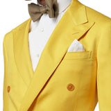Double Breasted Two Piece Yellow Suit Mens Notch Lapel - Close Up