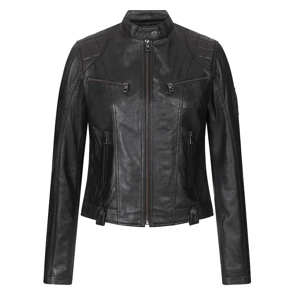 Olivia Slim Fit Womens Black Leather Moto Jacket
