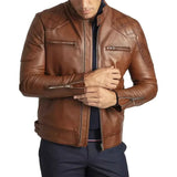 David Brown Mens Quilted Cafe Racer Leather Jacket Mens