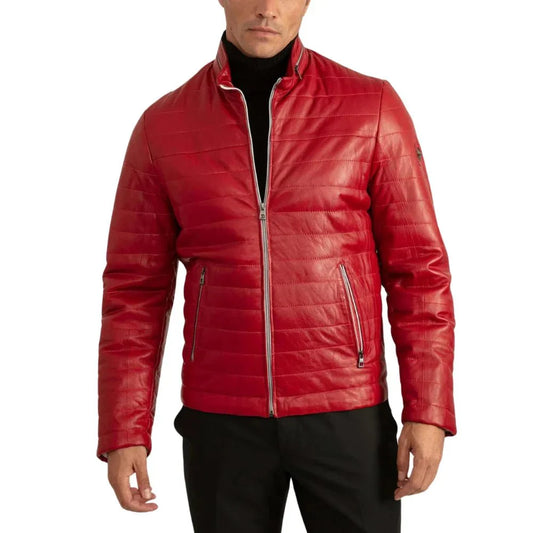 Men's Red Leather Lambskin Puffer Jacket