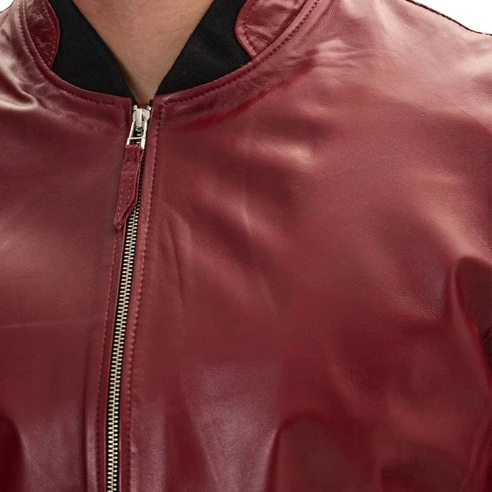 Bomber Leather Jacket Mens - Close Up