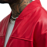 Men's Arm Pocket Oversized Red Leather Jacket