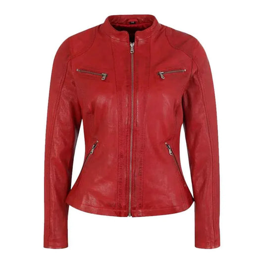 Allen Red Leather Biker Jacket Womens