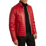 Men's Red Leather Lambskin Puffer Jacket