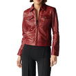 Jessica Trucker Red Leather Jacket Womens