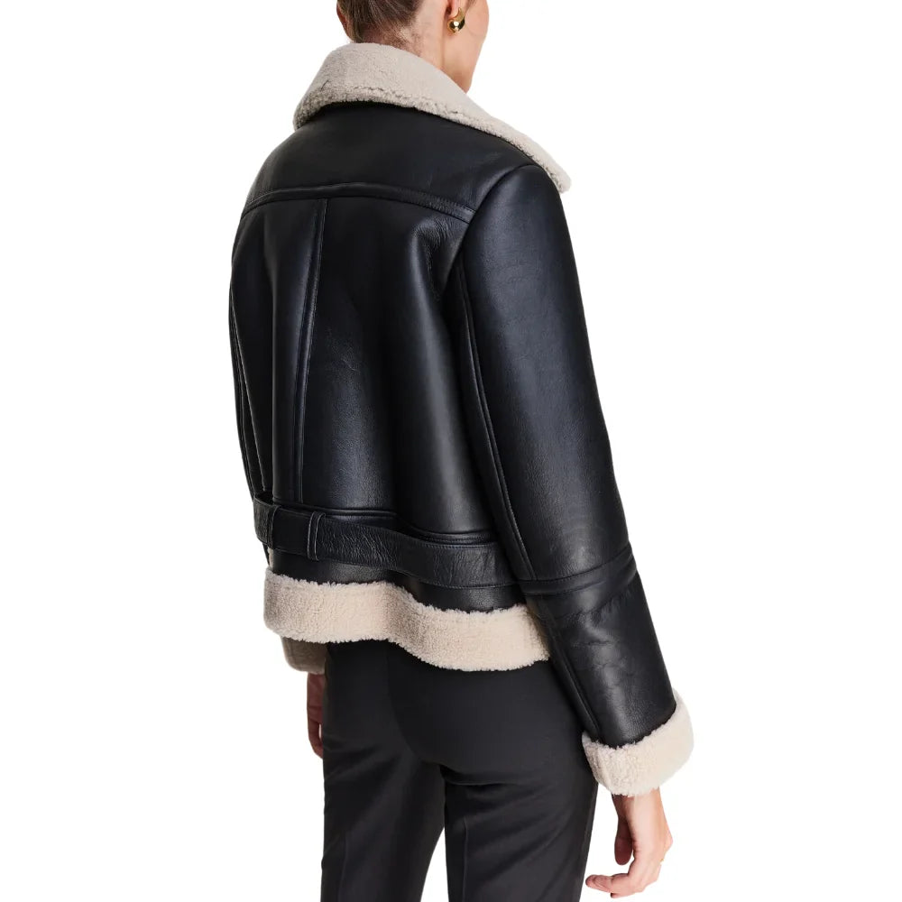 Black Bomber Leather Aviator Jacket Women's