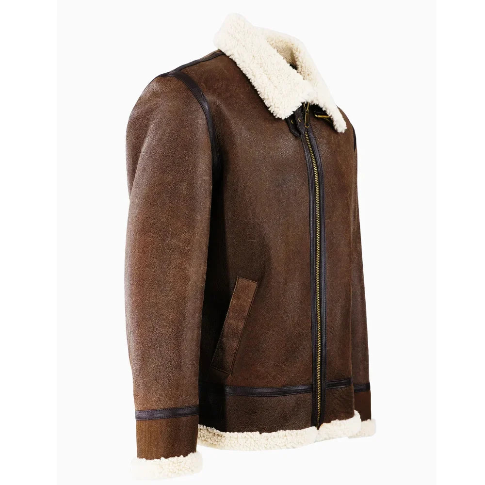Men's Brown Shearling Bomber Leather Jacket