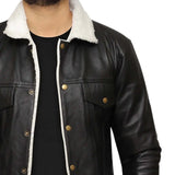 Men's Real Black Leather Trucker Jacket