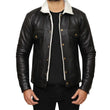 Men's Real Sherpa Black Leather Trucker Jacket