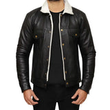 Men's Real Sherpa Black Leather Trucker Jacket
