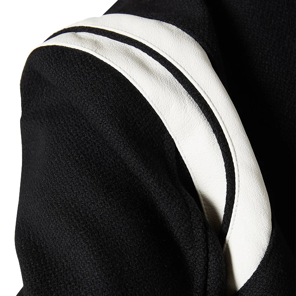 Mens White And Black Varsity Bomber Jacket