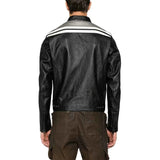 Men's Black and White Leather jacket with Grey Detailing