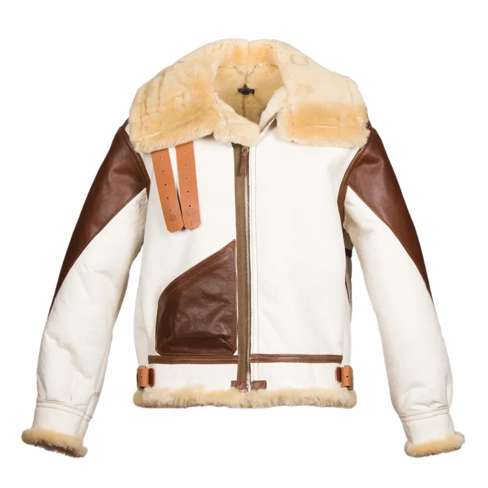 Mens USAAF Type B-3 Bomber Aviator Pilot Sheep Leather Flight Jacket