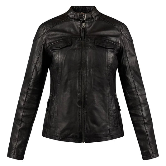 Susan Womens Black Leather Biker Jacket