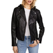 Billie Black Womens Real Leather Biker Jacket with Hood