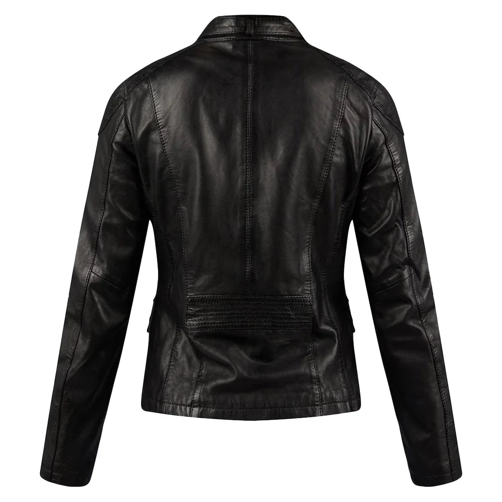 Susan Womens Black Leather Biker Jacket