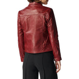 Jessica Trucker Red Leather Jacket Womens - Back View