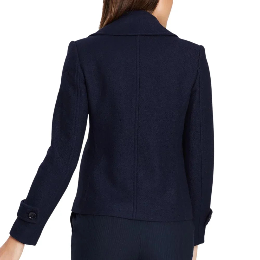 Womens Double Breasted Navy Blue Wool Blend Coat